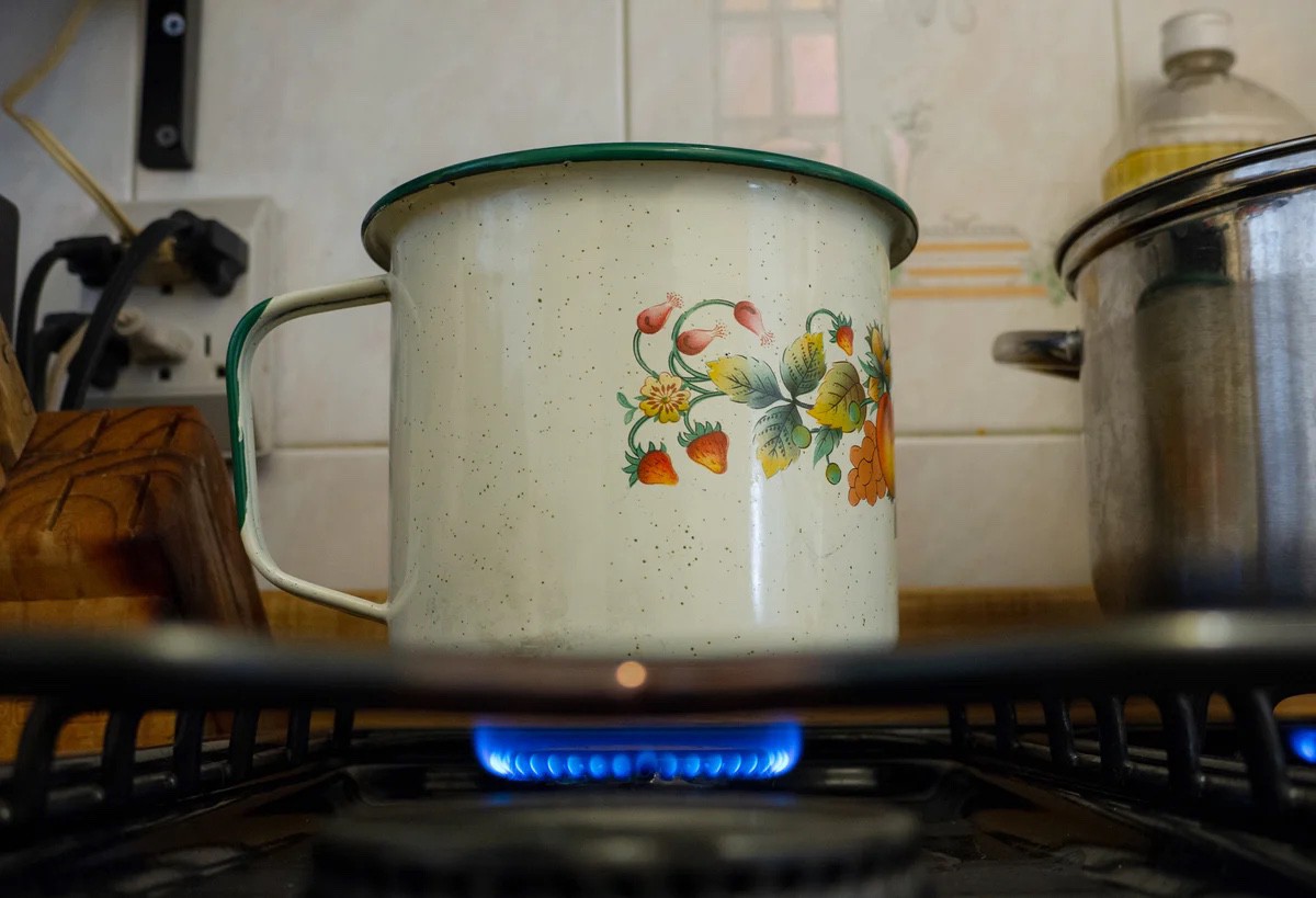 vintage pot of boiling water
