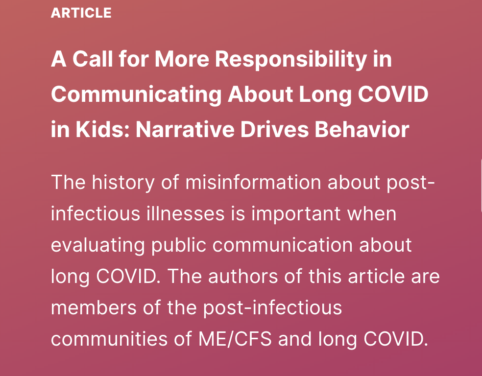 A Call for More Responsibility in Communicating About Long COVID in Kids: Narrative Drives Behavior