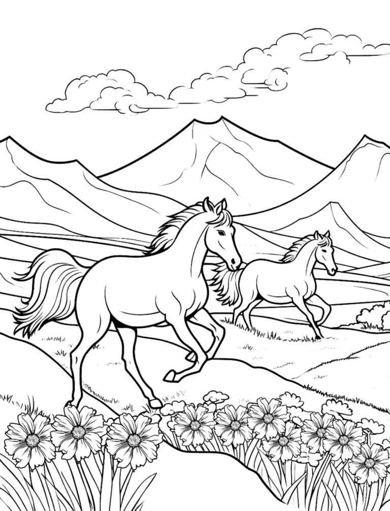 Horses Running in Mountain Meadow